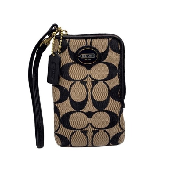 COACH Black Signature Canvas Wristlet Card Holder - Picture 1 of 7